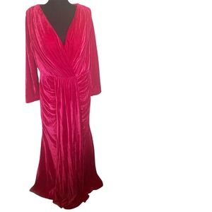 Ryanth Womens Fuchsia Velvet V-Neck Long Sleeve Draped Maxi Gown Size 14 NEW